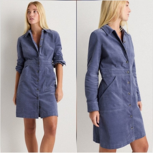 Quince Dresses & Skirts - QUINCE NEW Nightshadow Blue Organic Stretch Corduroy Shirt Dress SZ Small Preppy